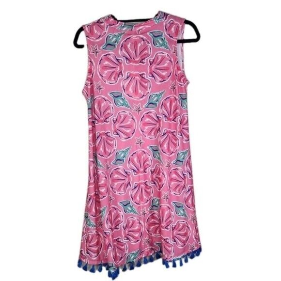 Simply Southern Sleeveless Pink Shells Blue Starfish Beachy Tassel  Dress Size M - Picture 4 of 6